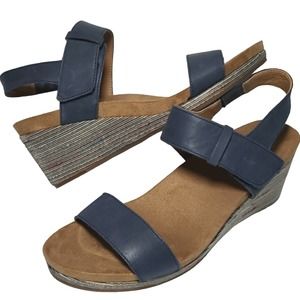 Lucky Brand Sandal Kollia Blue Wedge Sz 10 Platform Indigo Leather Suede